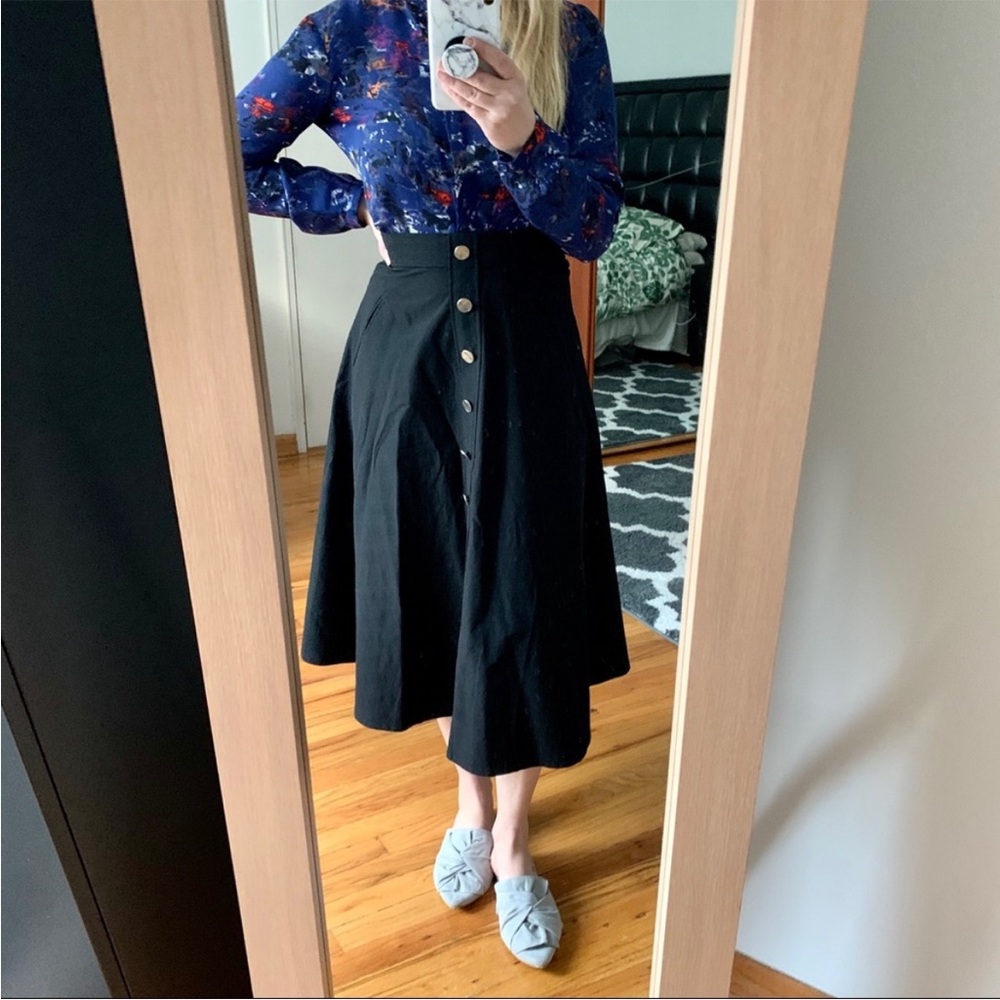 ChicWish High Waisted  Black Button-Down Skirt size M